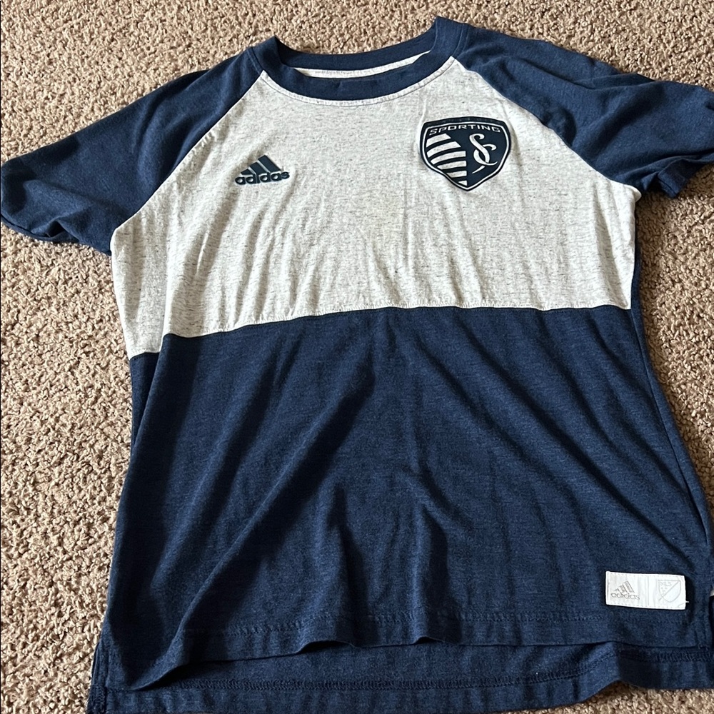Sporting KC Adidas  Navy and Gray Tee
